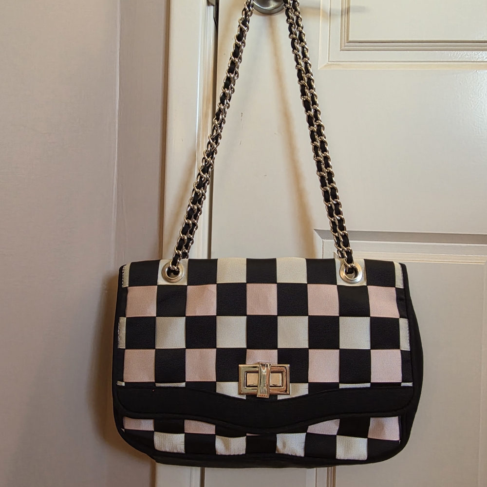 Alannah Hill Black and Cream Checkered Shoulder Bag